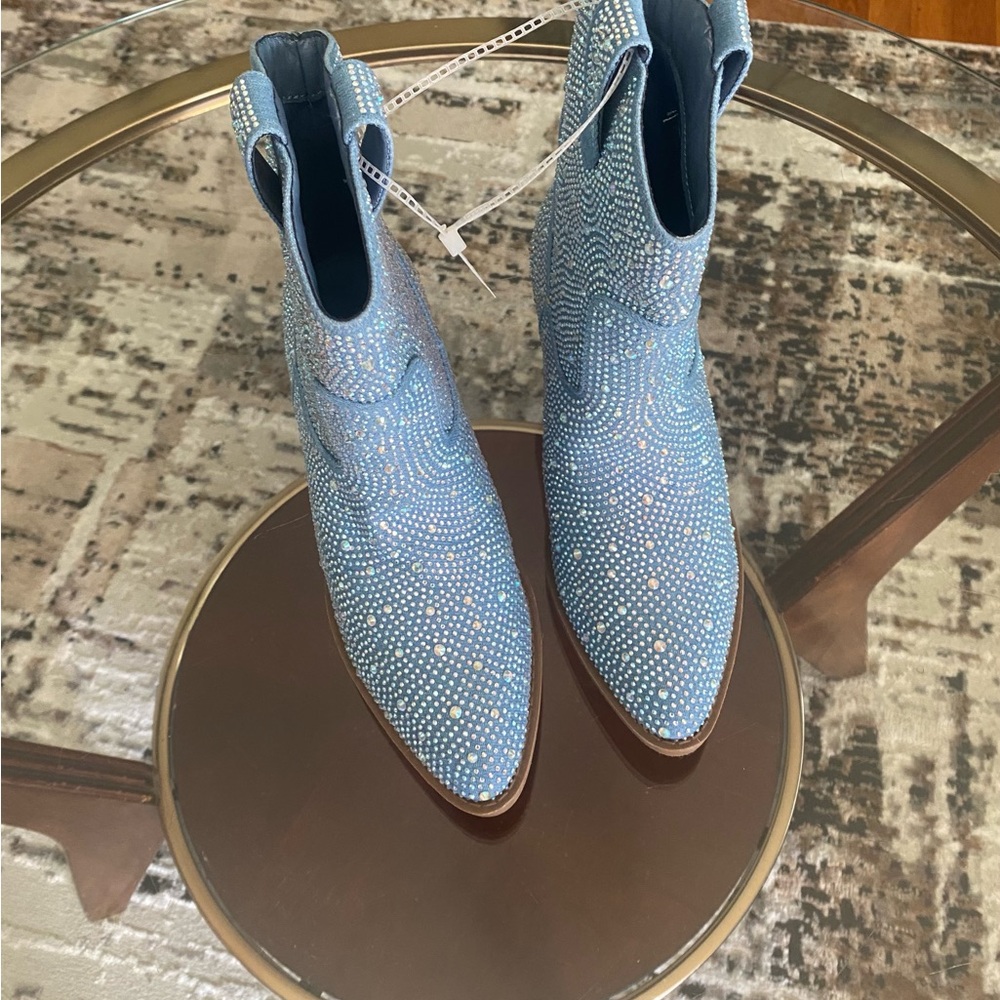 Blue Studded Women's Ankle Boots( Cowgirl Western Style)